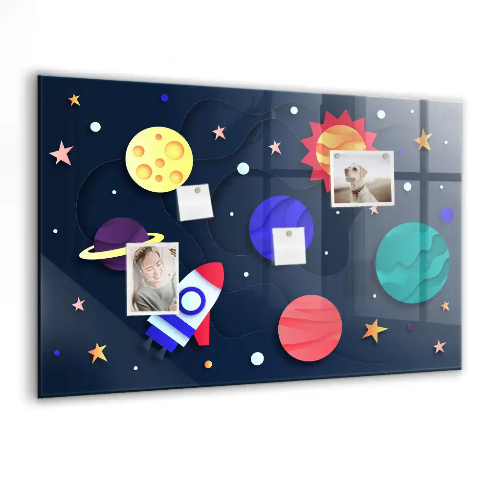 Tablă magnetică din sticlă pentru copii Cosmos