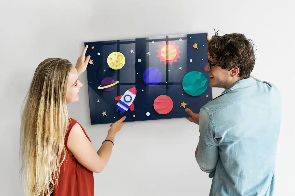 Tablă magnetică din sticlă pentru copii Cosmos