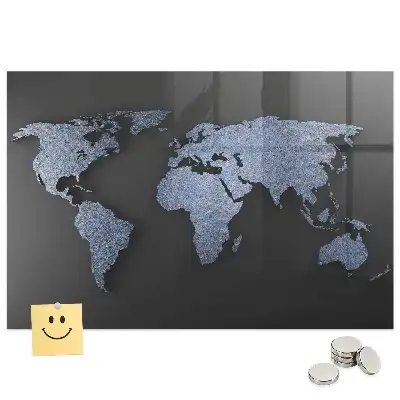 Tablă magnetică din sticlă cu design de hartă a lumii tridimensională
