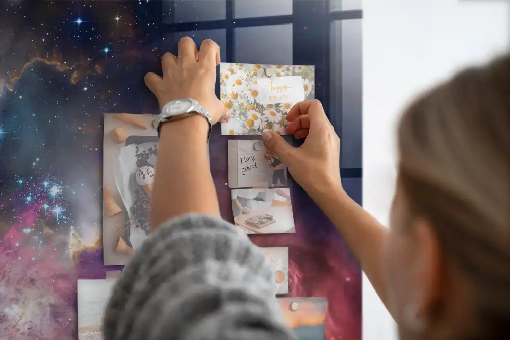 Tablă magnetică din sticlă cu model univers cosmic