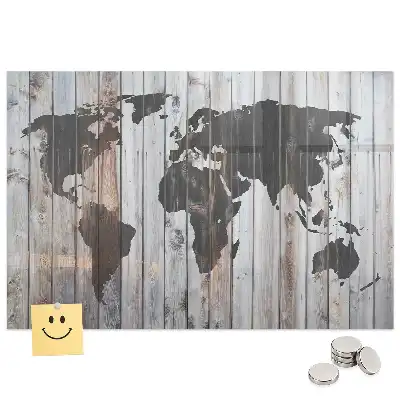 Tablă magnetică din sticlă cu design de continente pe scânduri