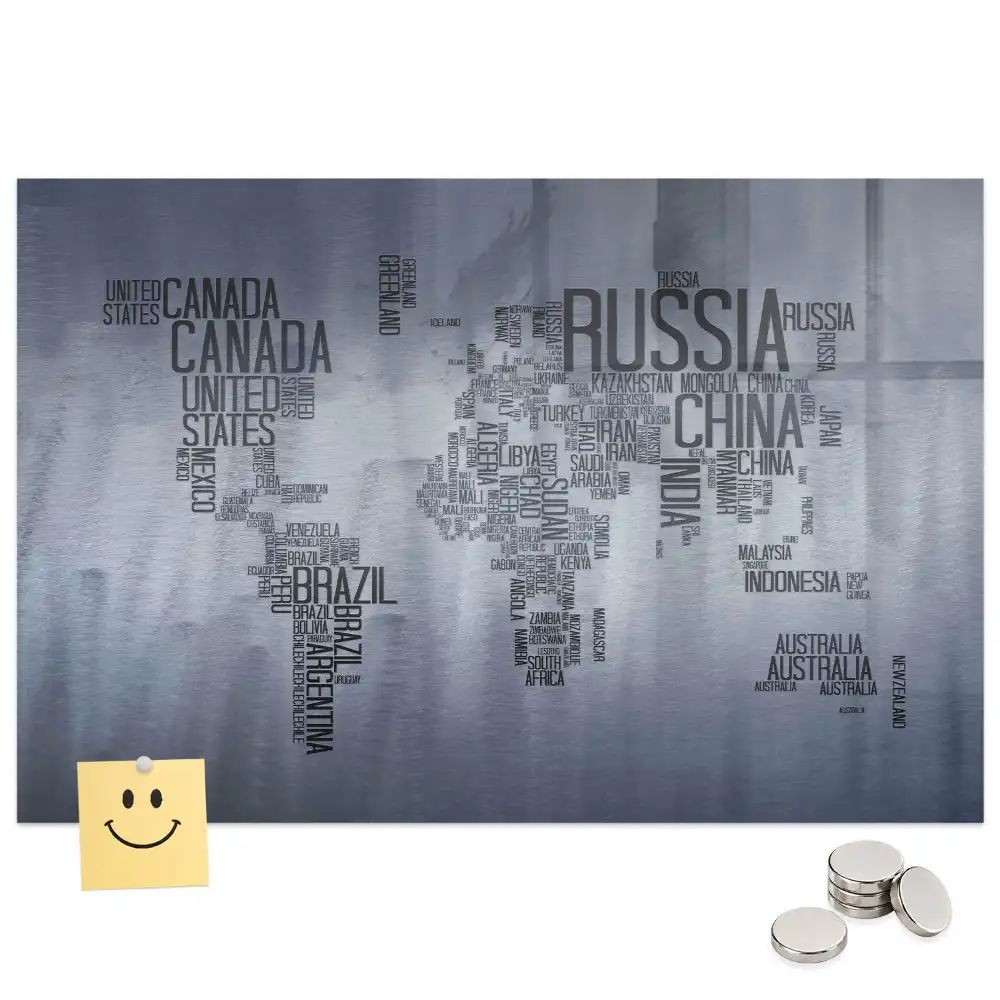 Tablă magnetică cu hartă tipografică a lumii