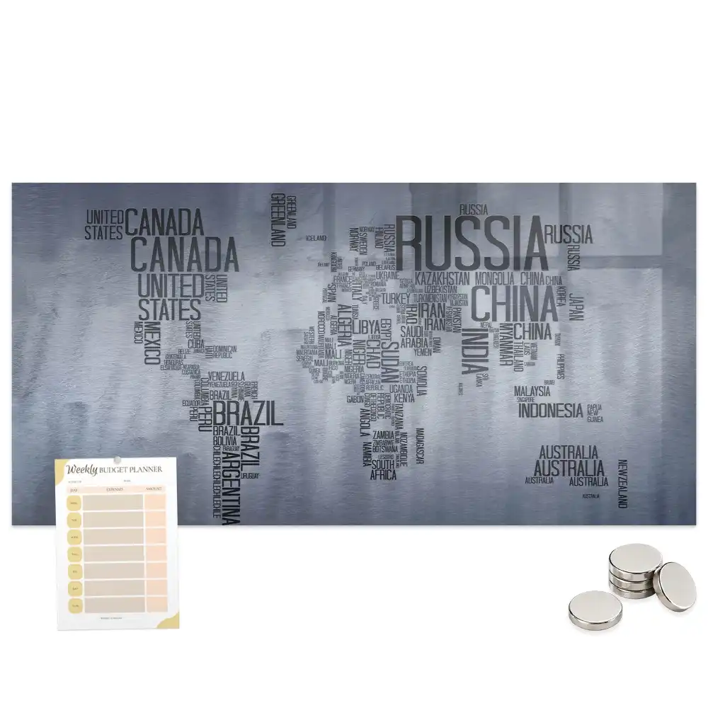 Tablă magnetică cu hartă tipografică a lumii