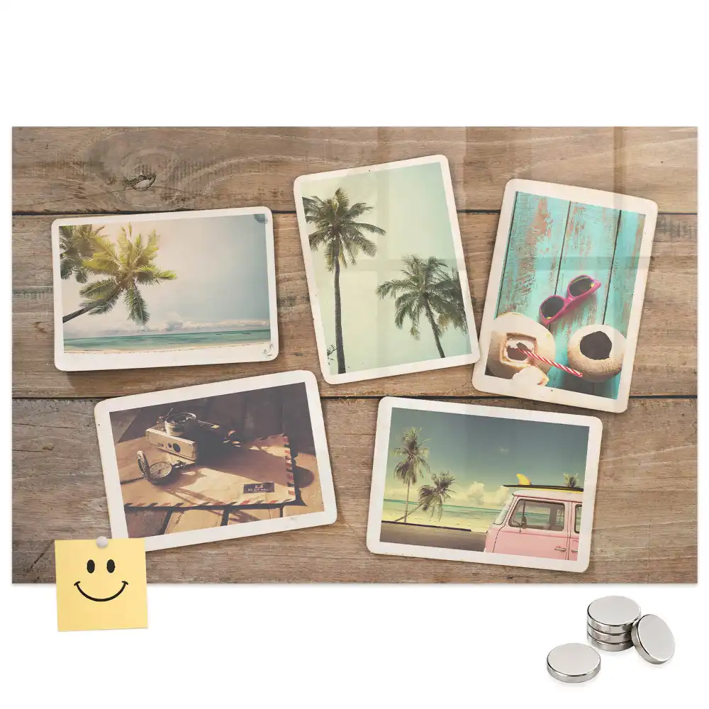 Tablă magnetică din sticlă cu design retro pentru fotografii