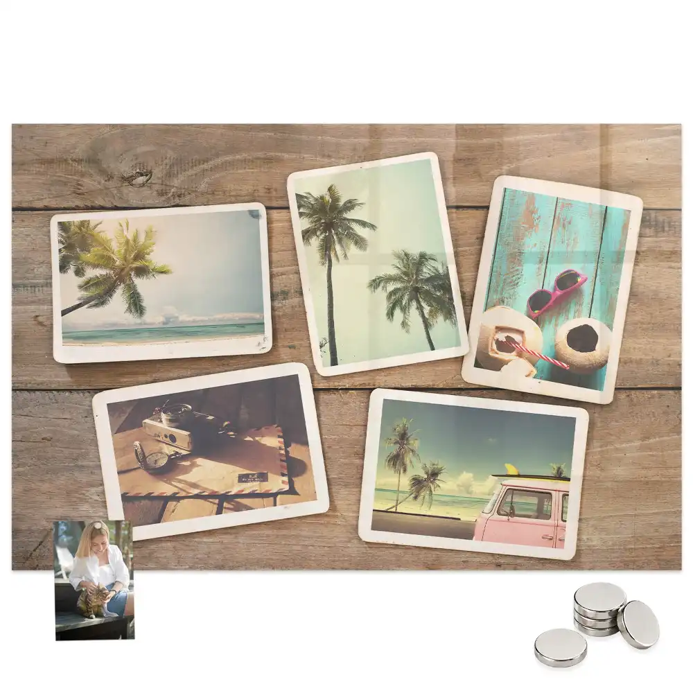Tablă magnetică din sticlă cu design retro pentru fotografii