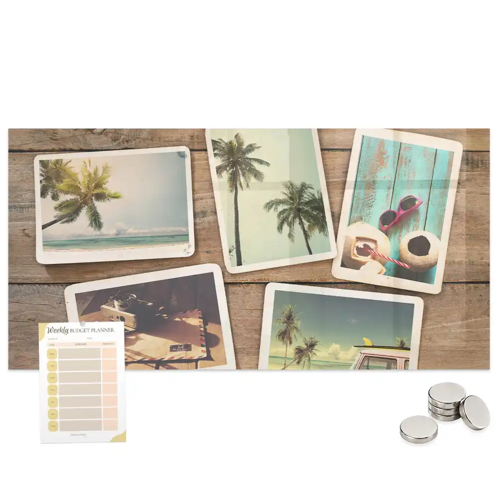 Tablă magnetică din sticlă cu design retro pentru fotografii