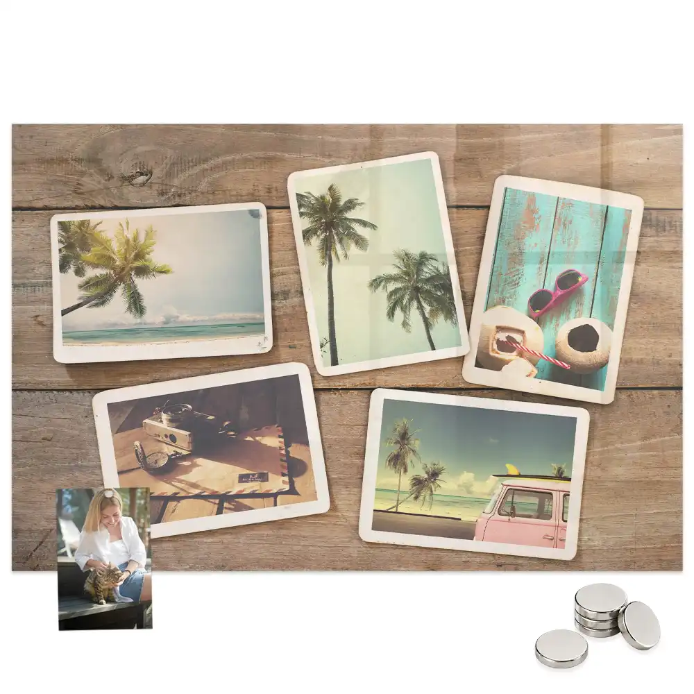 Tablă magnetică din sticlă cu design retro pentru fotografii