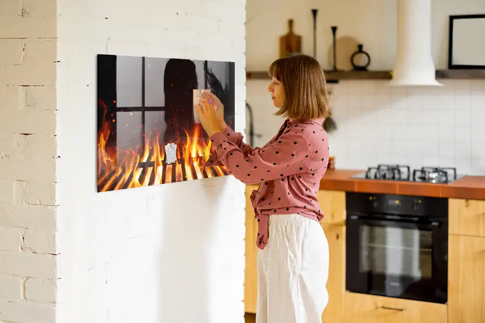 Tablă magnetică din sticlă pentru vatră de foc